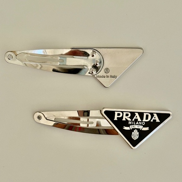 Prada Triangle Logo Hair Clips - Picture 2 of 3